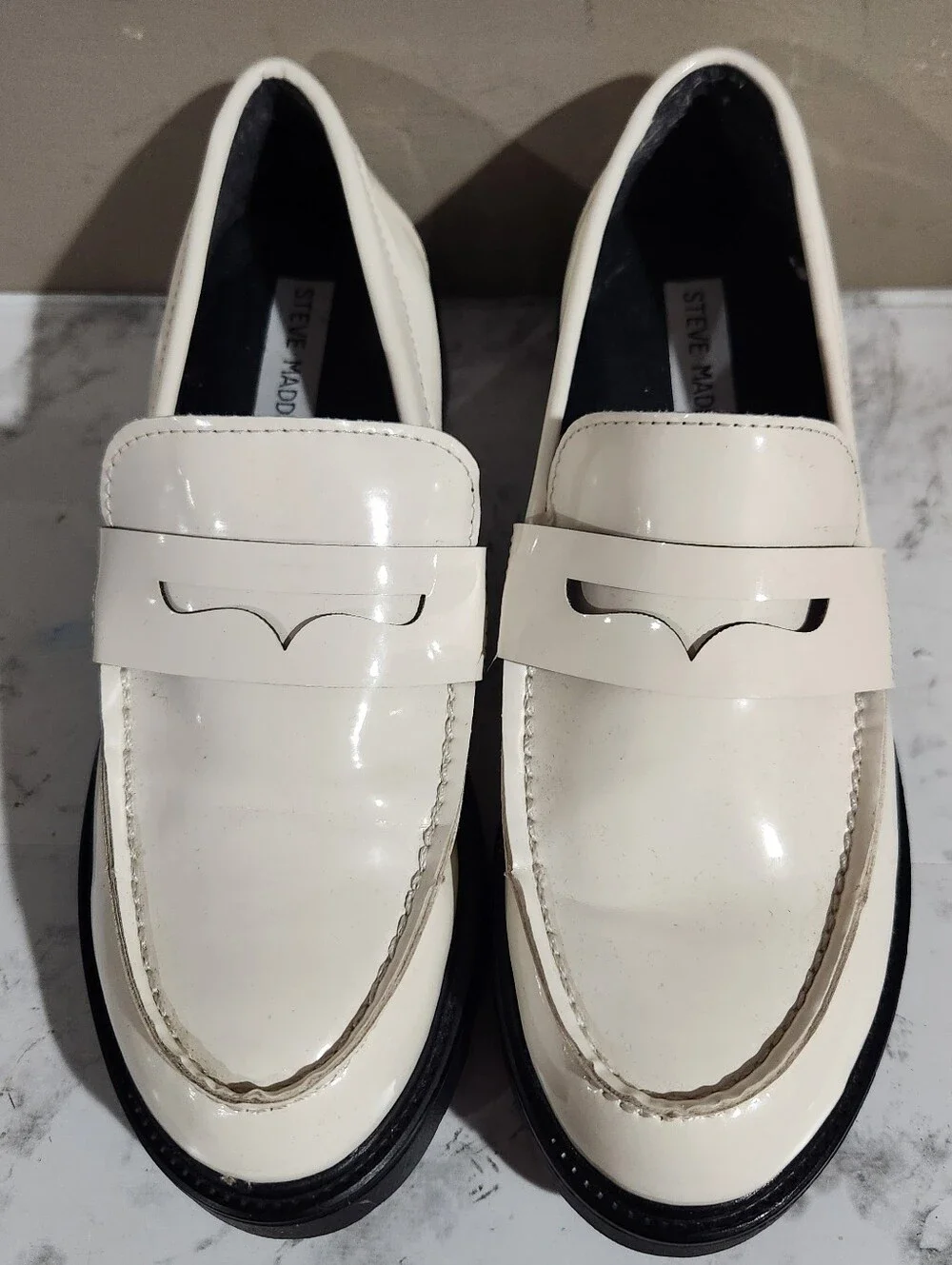 Steve Madden Lotto Chunky Cream & Black Loafers Size 7.5 - Picture 1 of 9